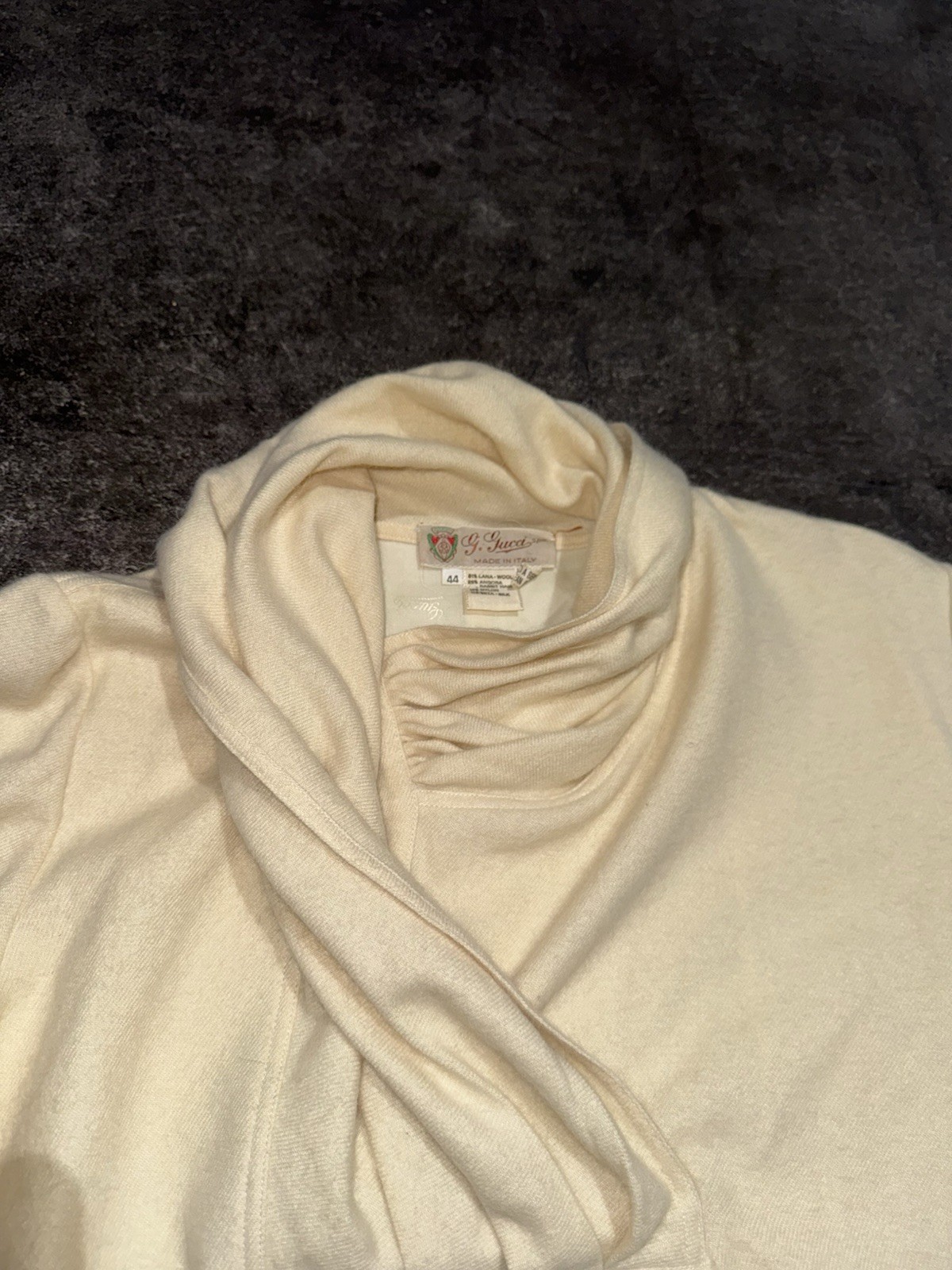 Vintage 1970s Gucci Designer Wool Ivory Dress Cowl Neck Old Money Chic 44 Womens