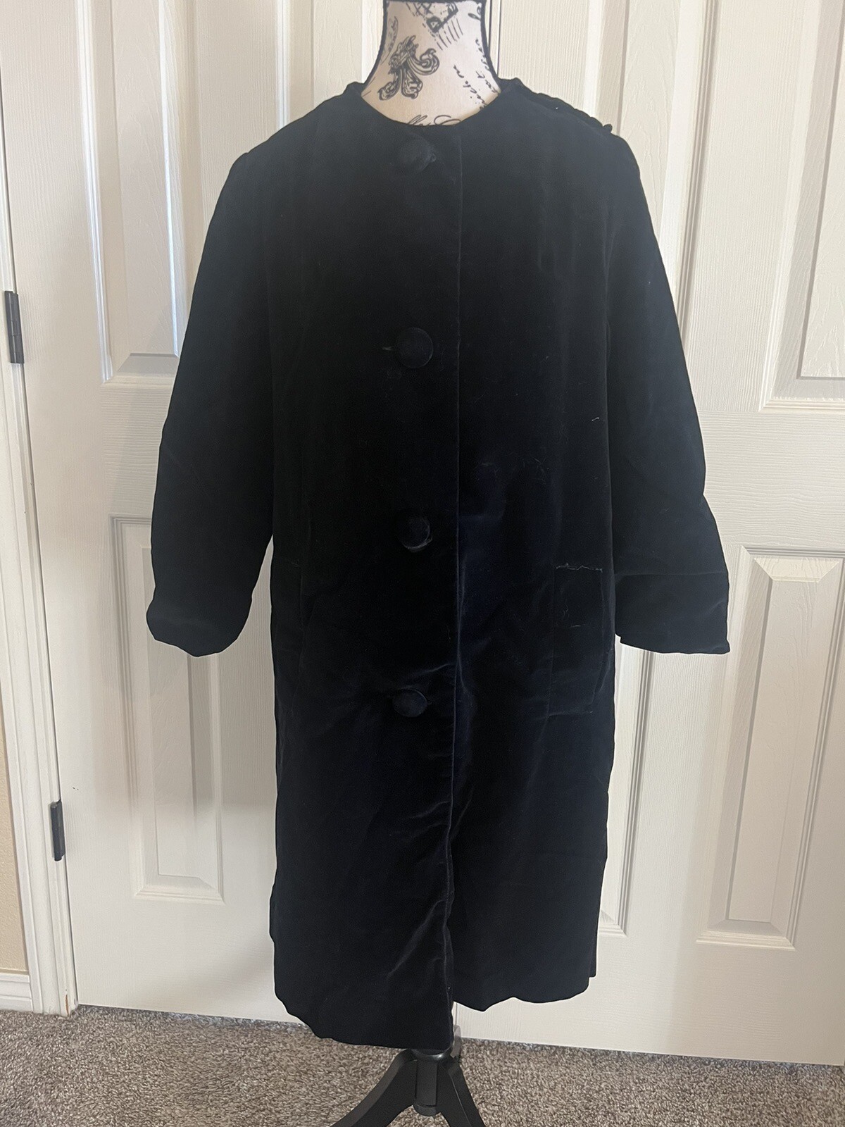 Vtg 1960s Women Malco Modes Velvet Coat Whimsigoth Black 3/4 Jacket Med READ