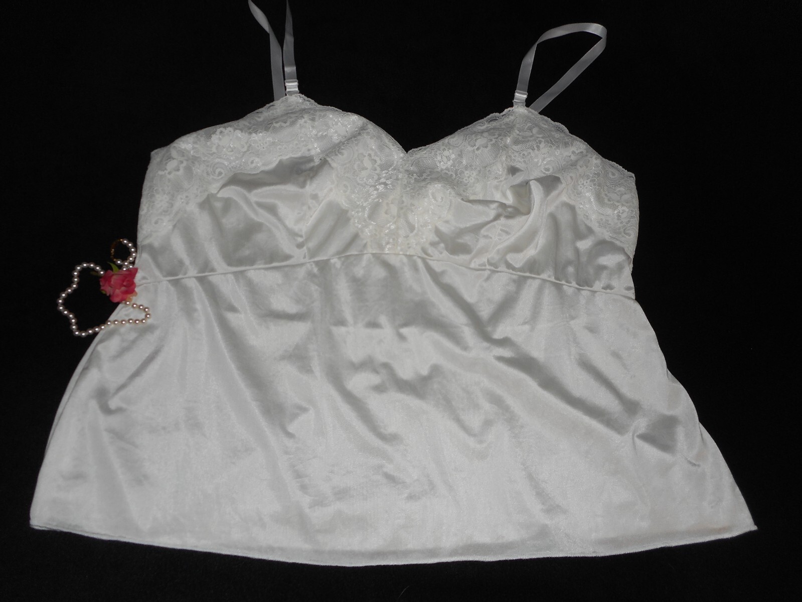 L 48 Silky Nylon Cami Vtg Dixie Belle White