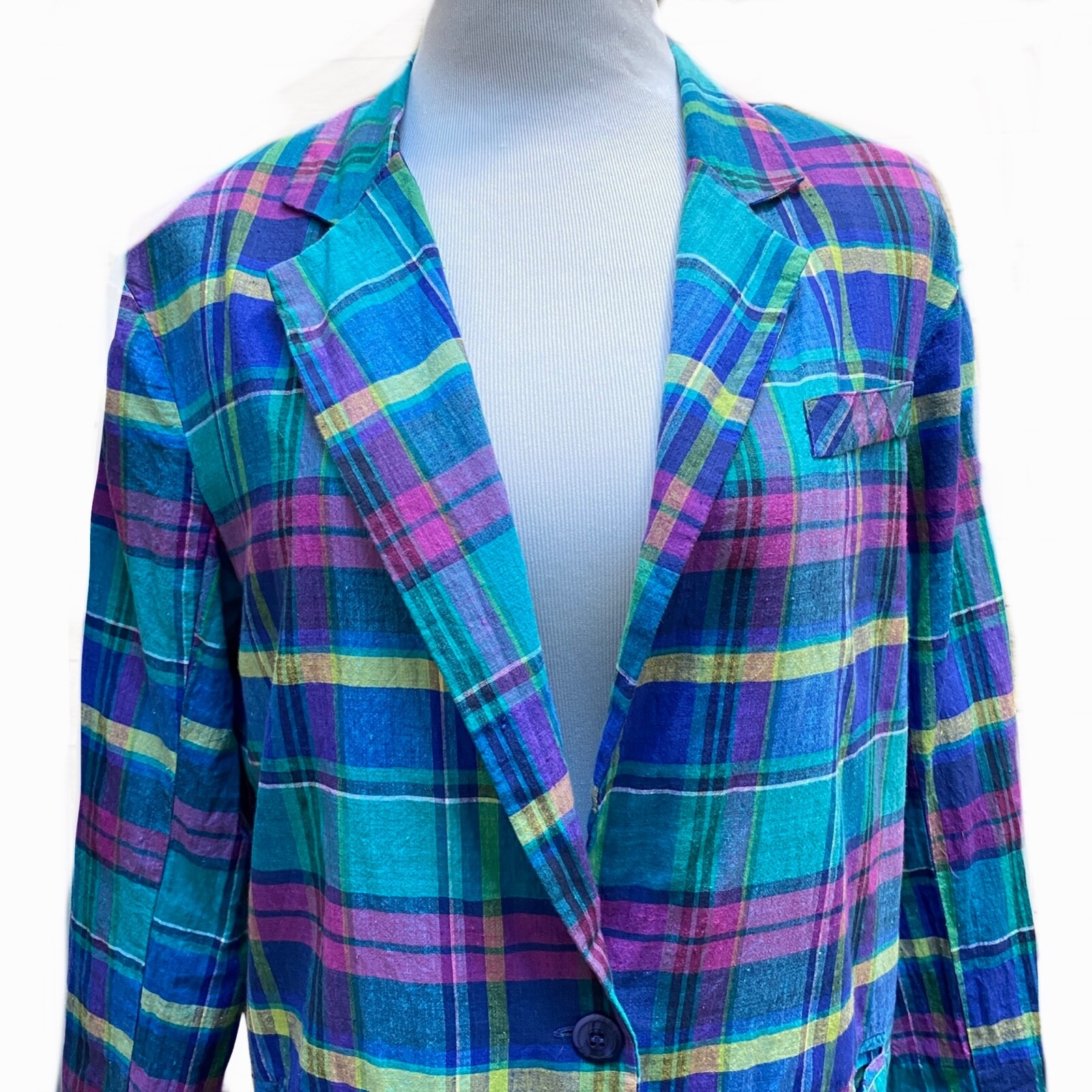 Vtg Plaid Jacket Blazer Chest 40in. Preppy Madres Sporty Academia OBR Summer d