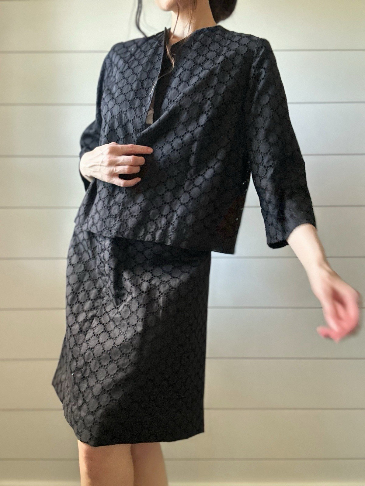 Vintage 1960s Skirt Suit Set Elegant Woven Lace Crochet