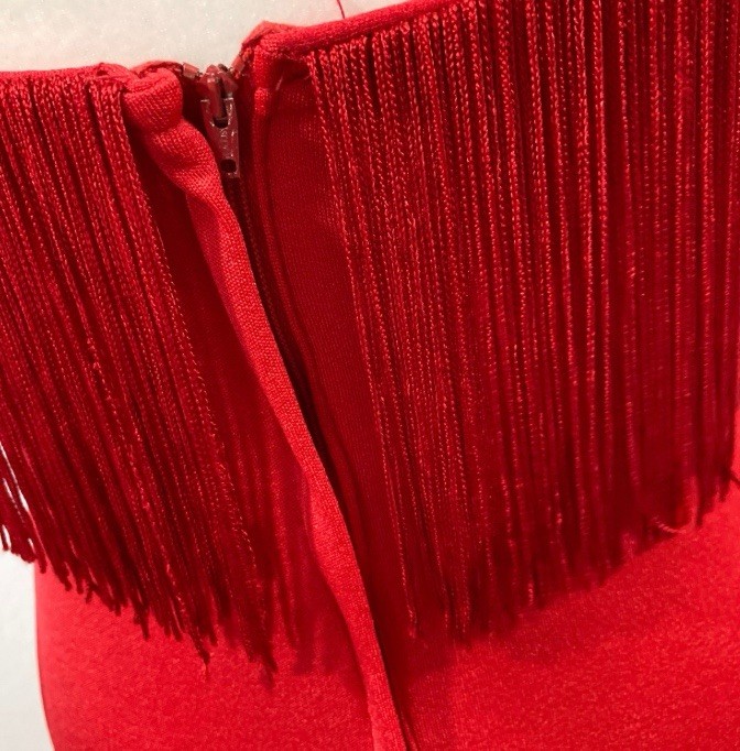 Vintage Disco Dress, Joy Stevens California Red Fringe 1970’s Retro Gown Size 6