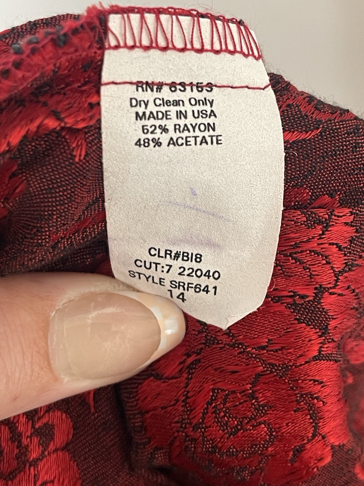 Vintage CDC Ruby Red Floral Jacquard Evening Column Gown Unique Chain Back