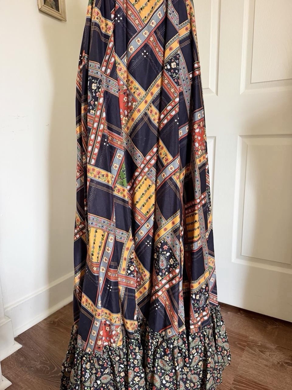 Vintage 1970s Patchwork Cottagecore Holly Hobby Style Prairie Maxi Dress – XS