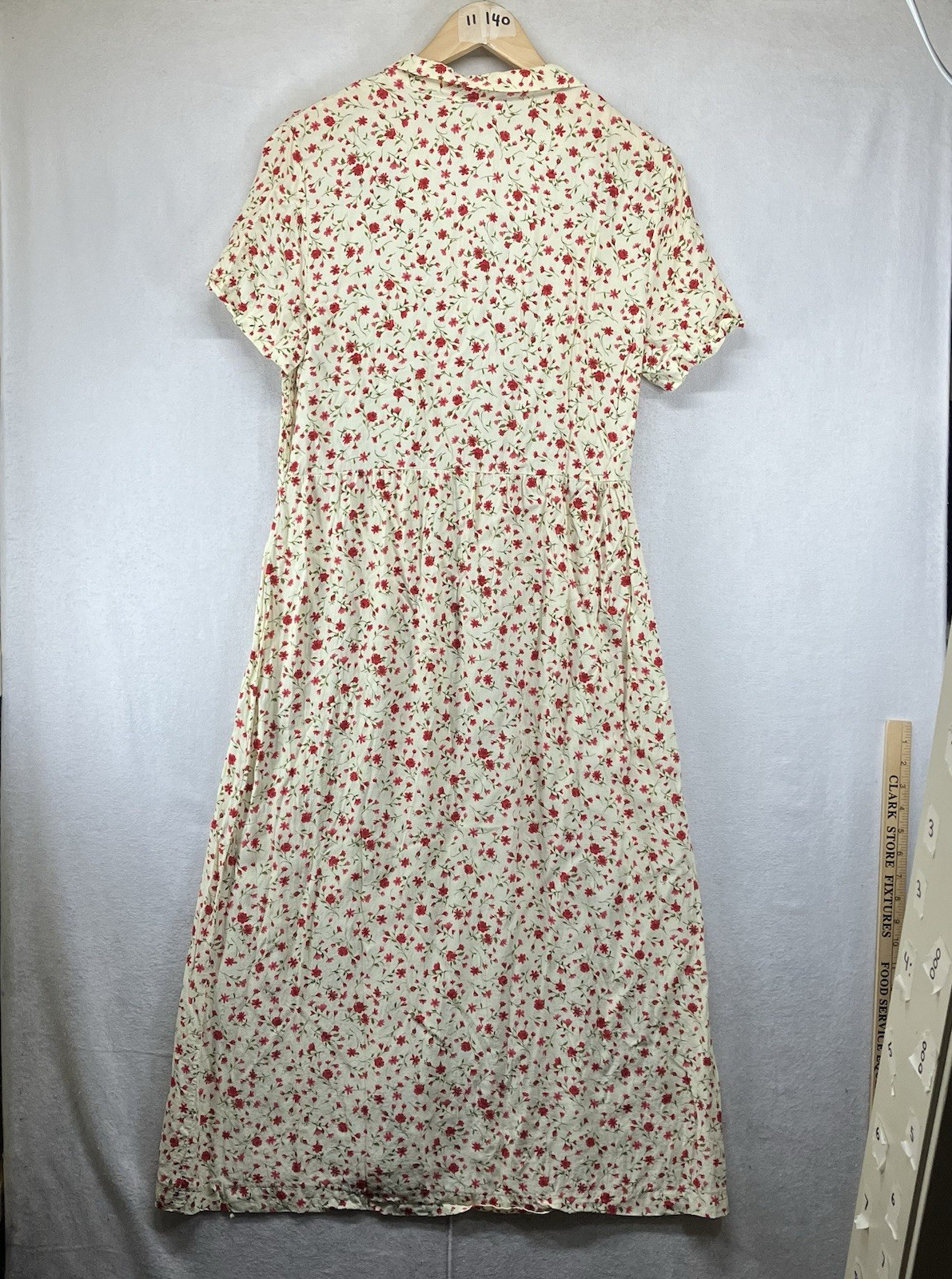 Vintages 90s Cream Floral Cottagecore Midi Dress Button Front Sz 14 All Rayon