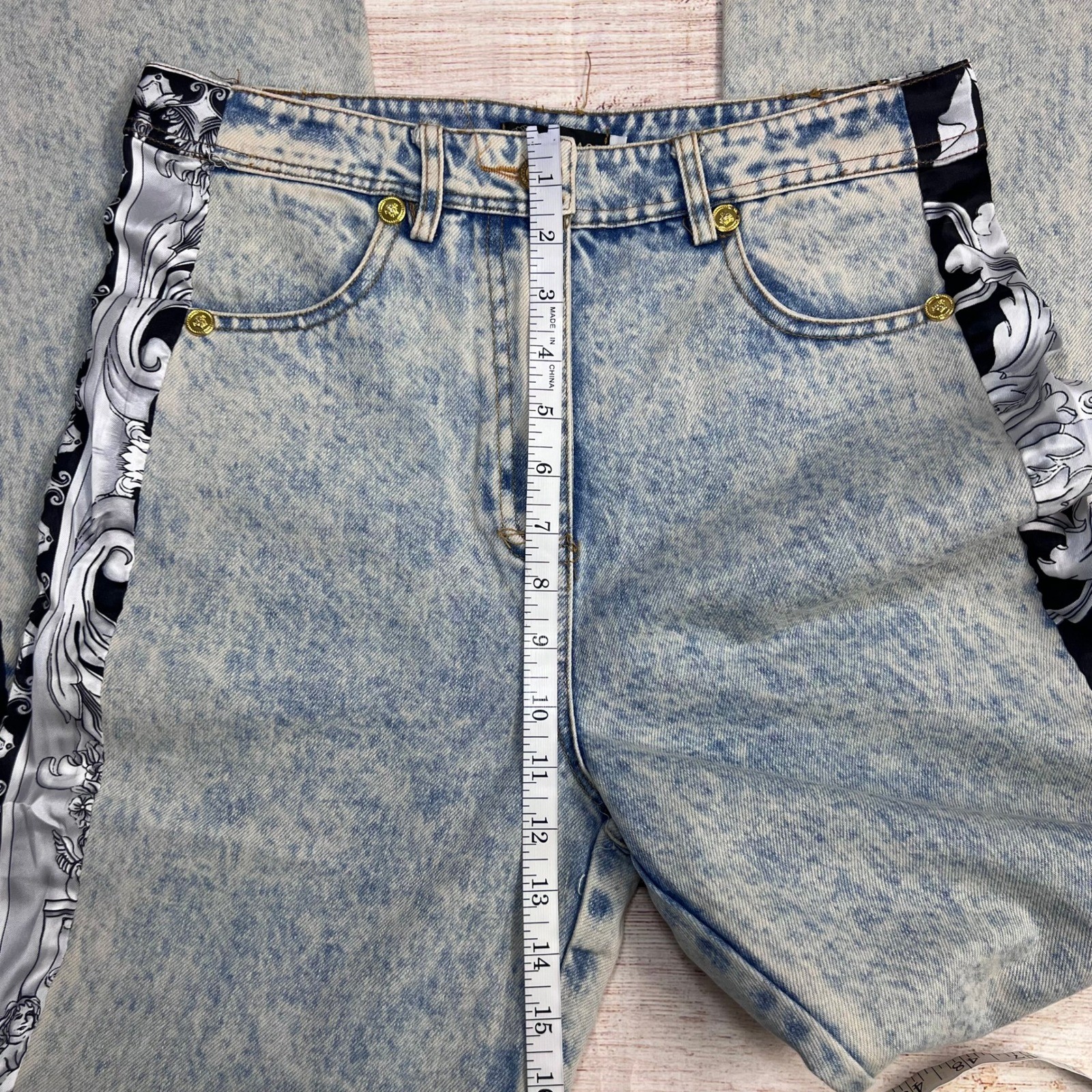 Y2K Custom Versace Vintage Inspired Denim Baroque Bandana Side Stripe Size Large