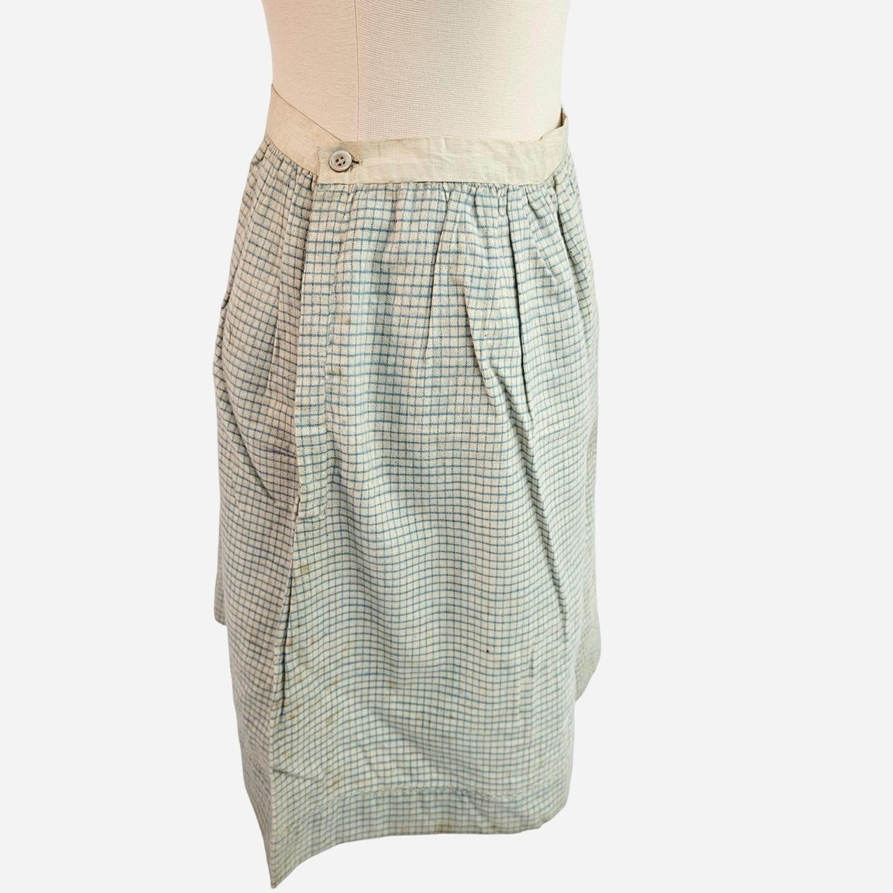 Homespun Wool Creme & Blue Grid Pattern Antique Edwardian 1910s 1920s Skirt