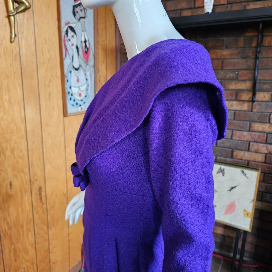 Vtg 50s Rockabilly Violet Purple Wool Wiggle Pencil Cocktail Party Dress XS/S