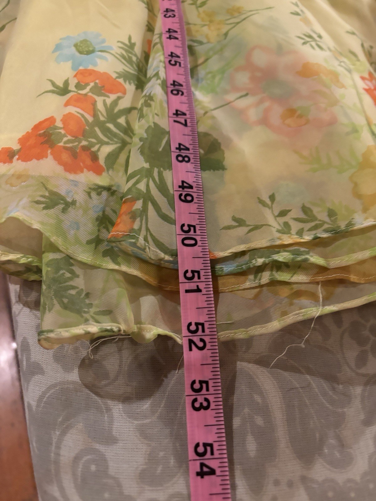 Vintage 70’s Bridesmaid Dress Sunny Yellow Floral Chiffon Floor Length 26” Waist