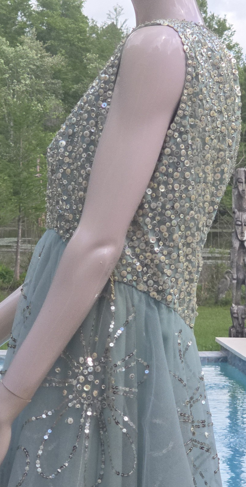 Victoria Royal Ltd. Vintage 60s Beaded Ice Blue Silk Formal Prom Dress size 18