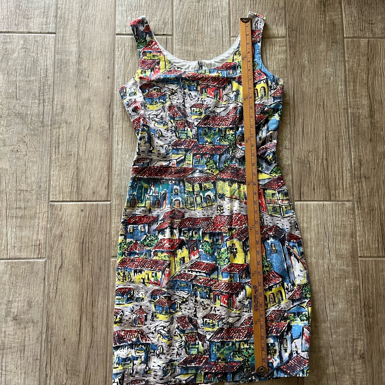« Barkcloth » Fitted Dress Italy France Lined Scoop Neck Sleeveless Elegant Small