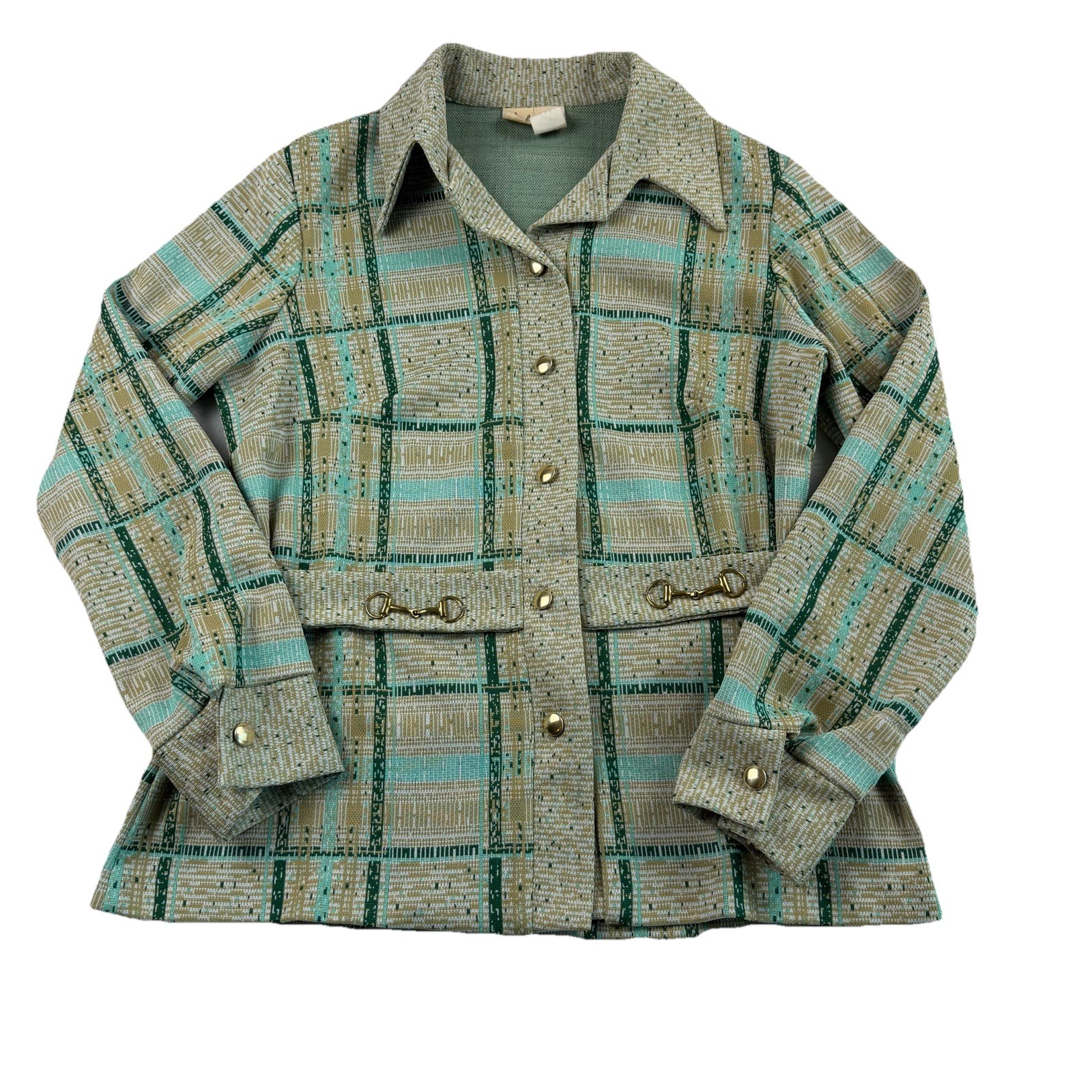 VTG 60s/70s Women&rsquo;s Shirt Jacket Green Plaid Preferred Fashions Grandmacore
