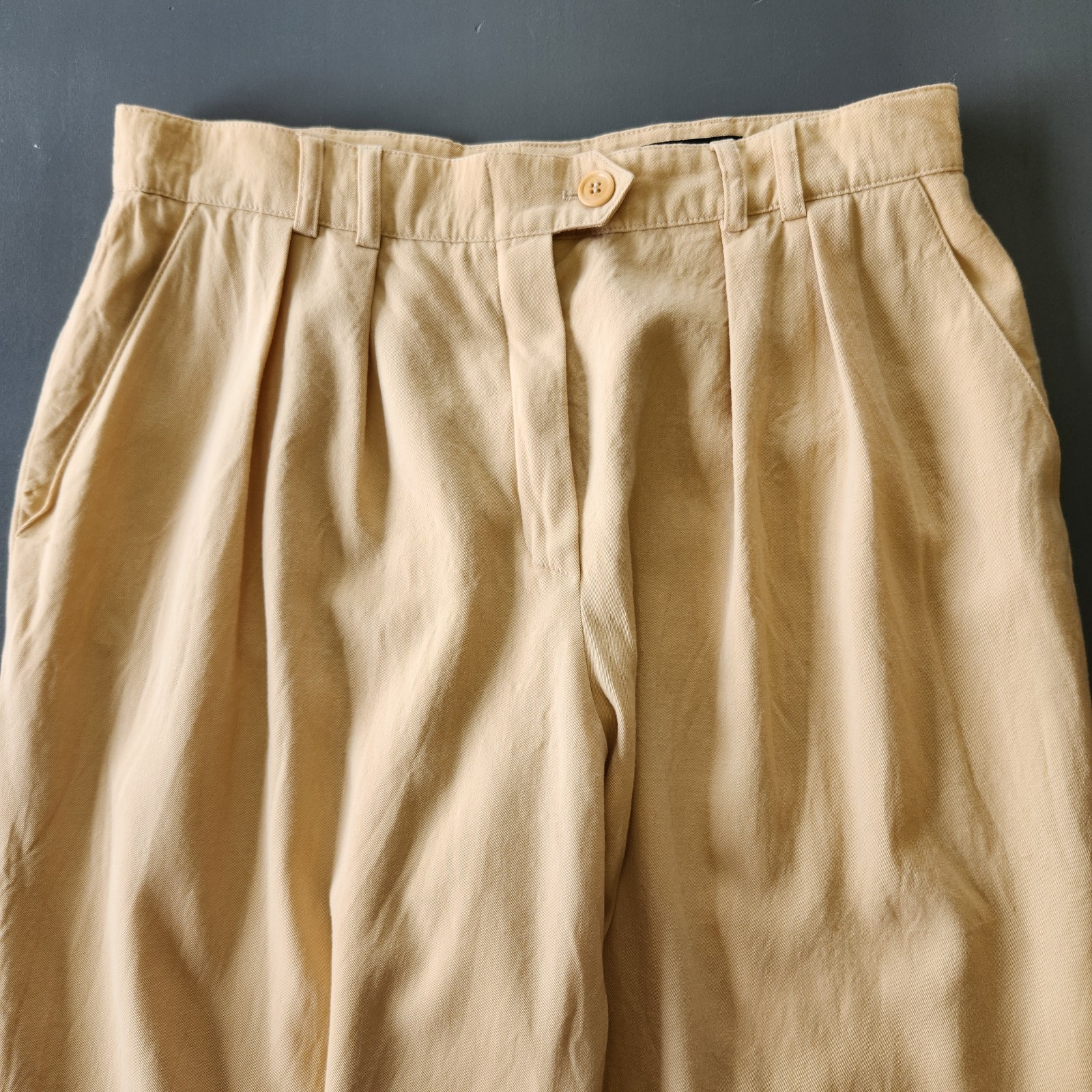 VTG 80s 90s Escada Women Wool Pleated Trouser Pant Sz 44 Camel Quiet Luxury