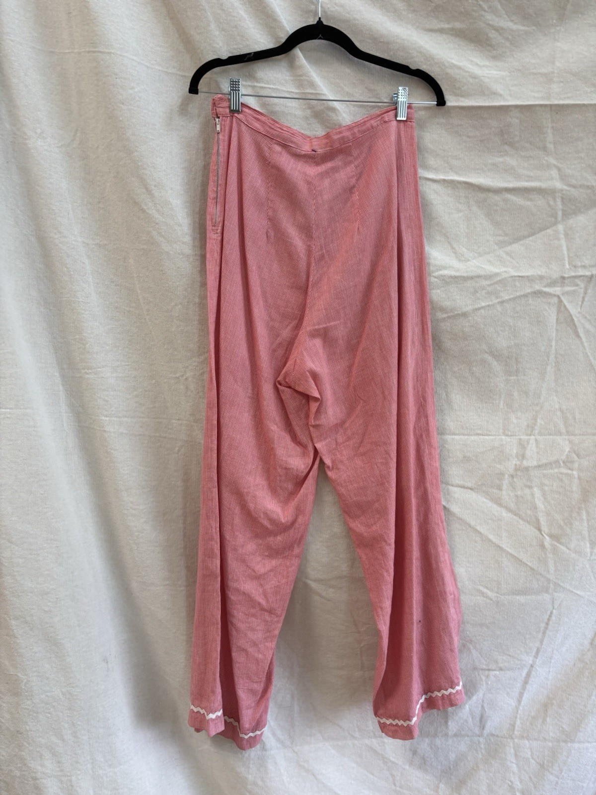 Vintage 1940s Side Button Pants Side Zip Womens Gingham Cotton 1950s