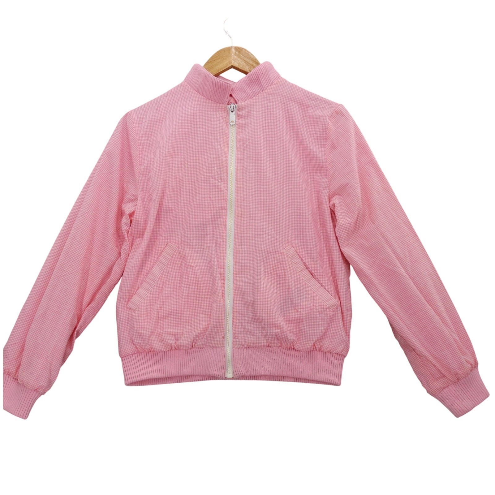 vtg 80s Reversable Celebration Bomber Jacket Womens M Pink Gingham Zip Up