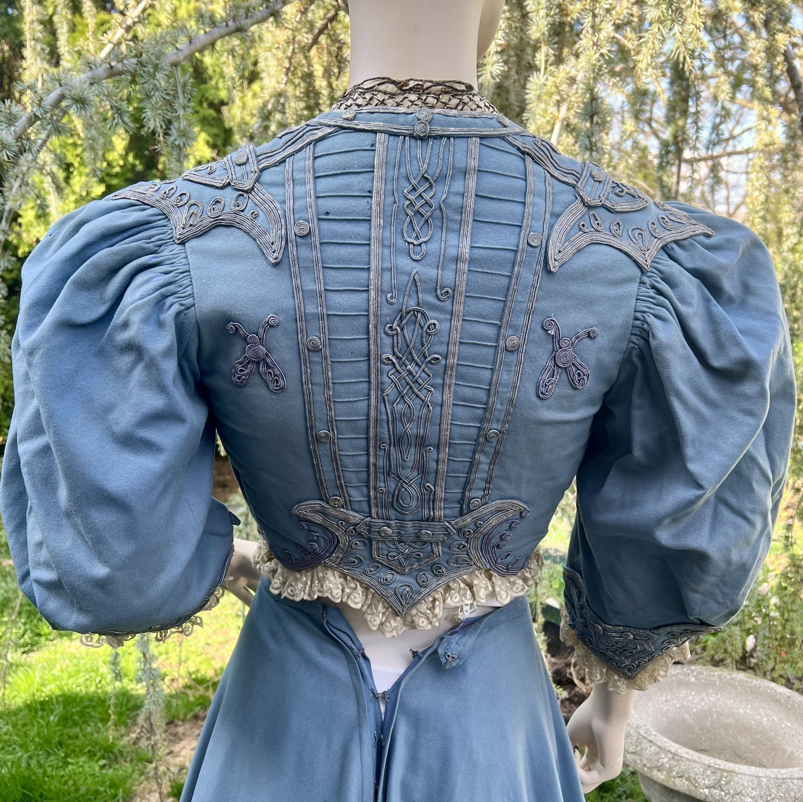 ANTIQUE EDWARDIAN BLUE WOOL 2PC WALKING SUIT DRESS
