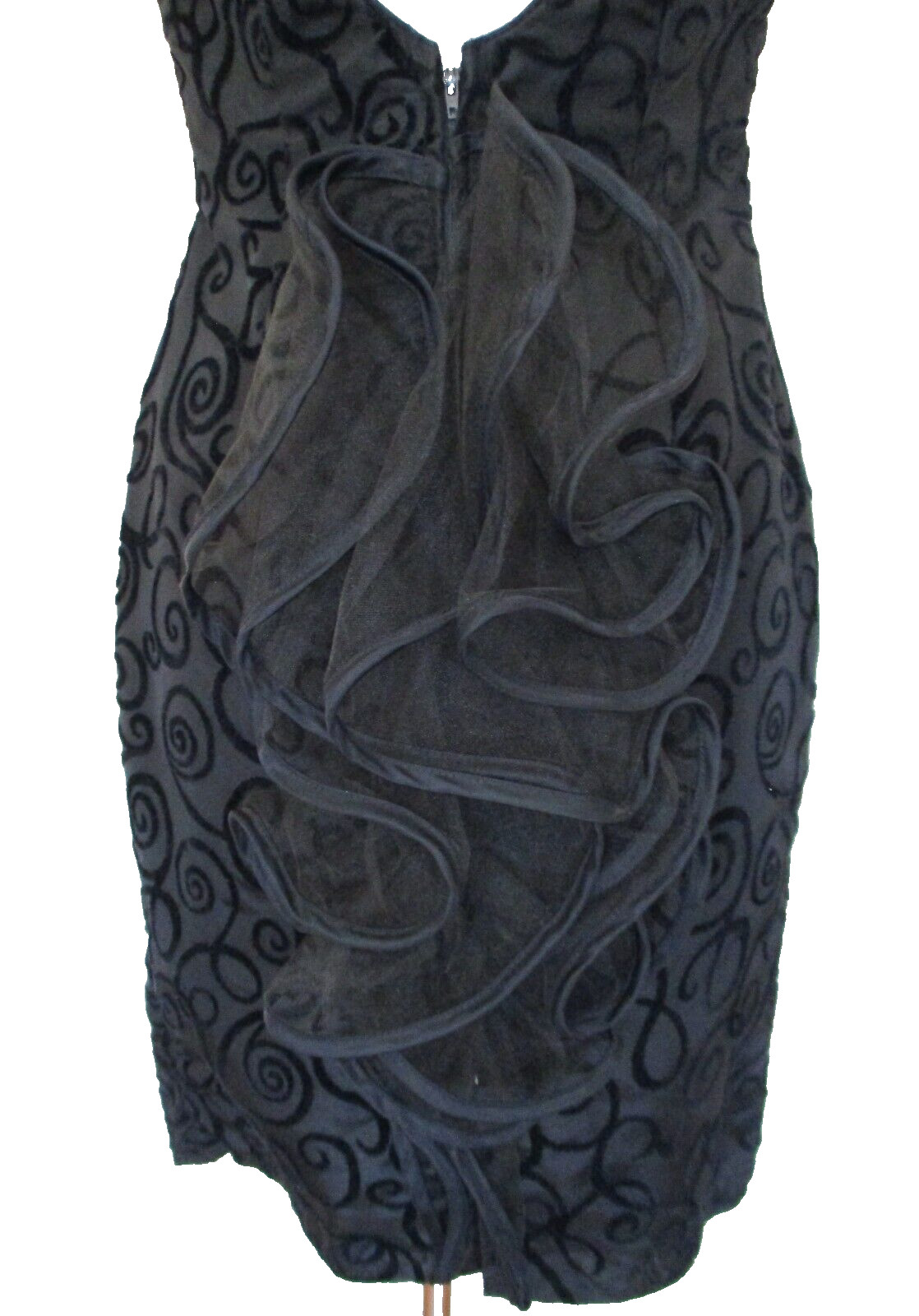 VTG L.A. Glo Dress Black Flocked Velvet Taffeta Mesh Bustle M Women Sleeveless