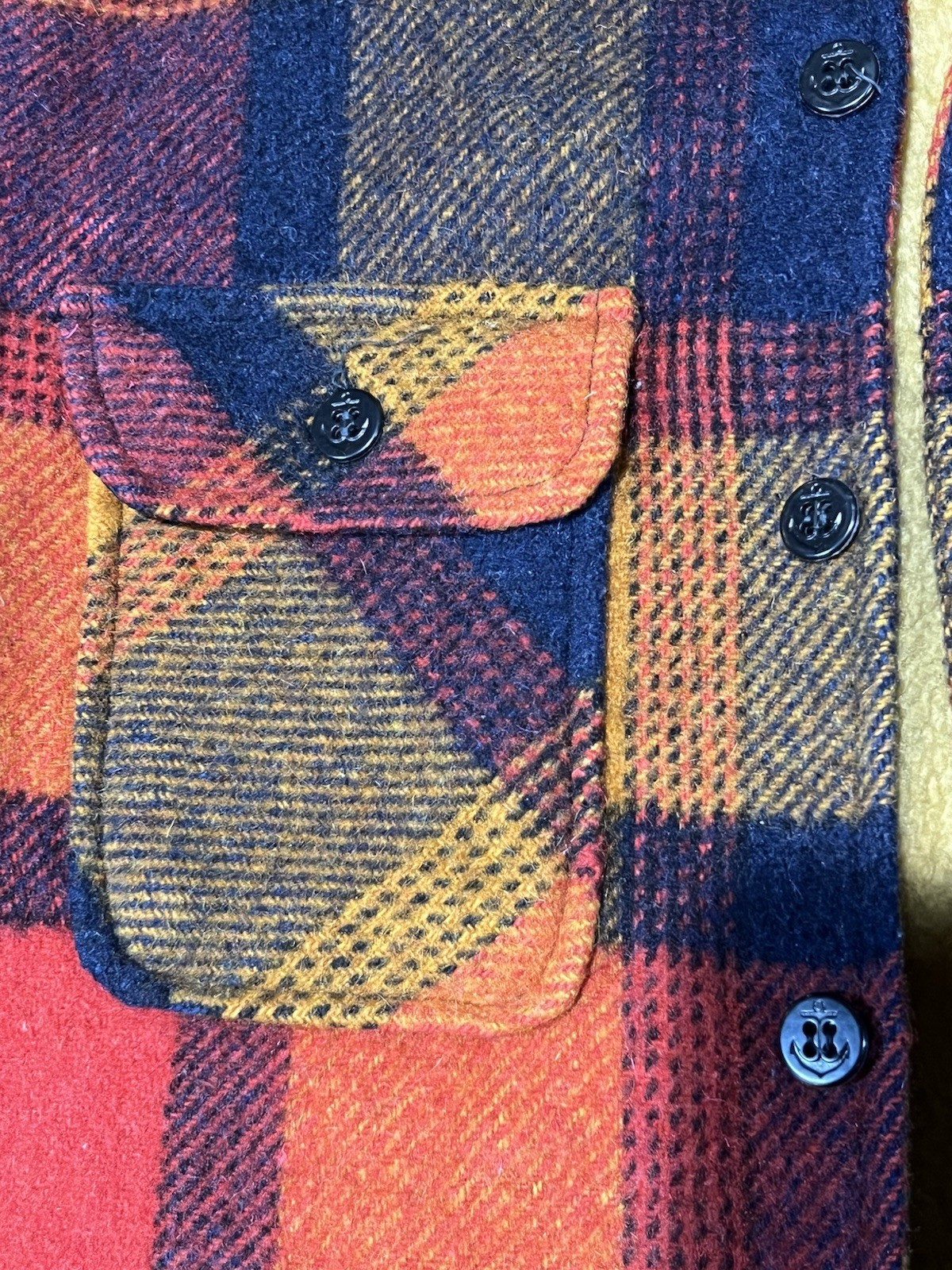 vtg 1970s Fox Knapp WOOL coat jacket SHERPA LINED orange plaid USA MADE women 16