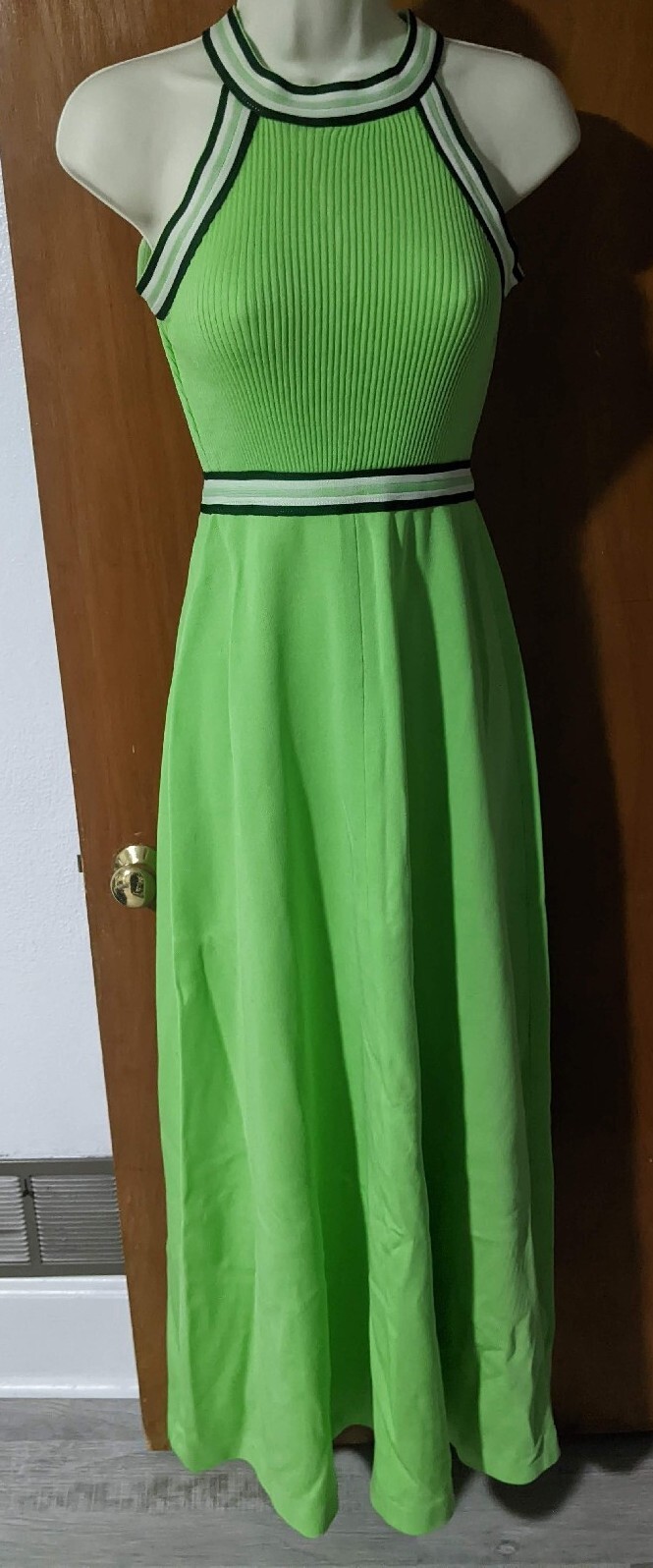 Vintage 70&rsquo;s Mod Maxi Dress Racerback Sleeveless Lime Green Sz 5 Womens Sporty