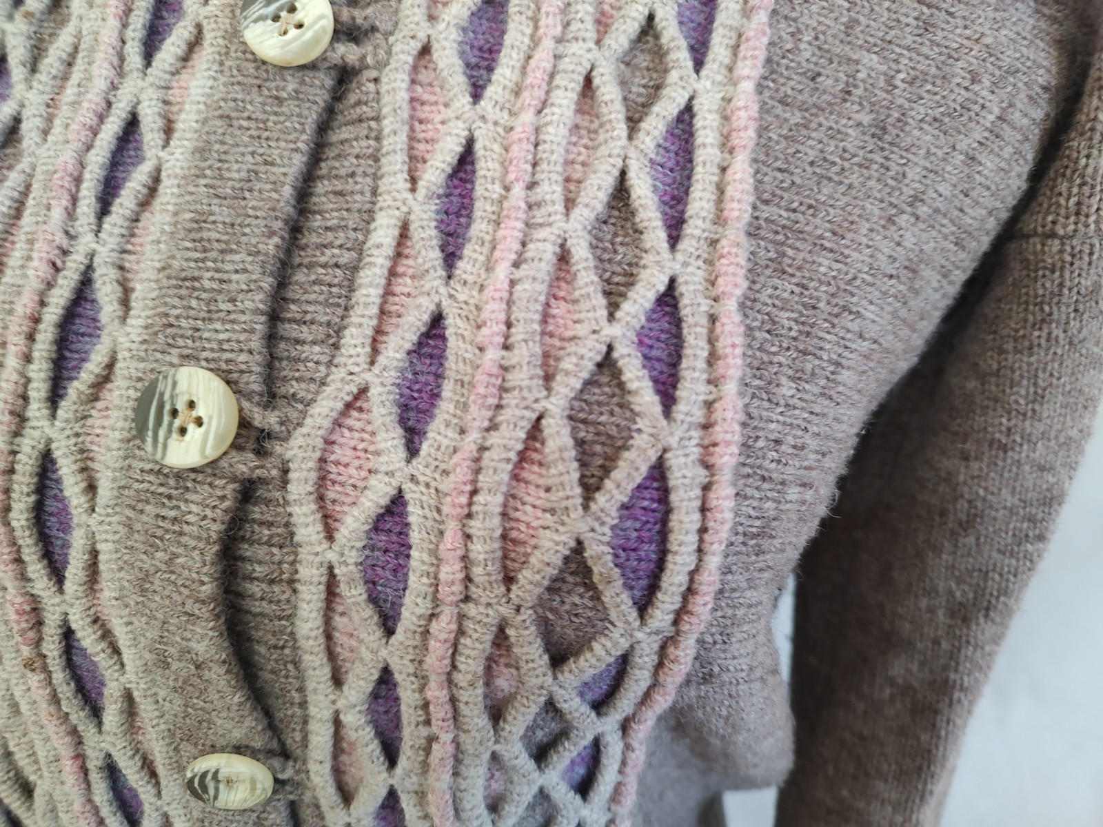 Vintage 60&rsquo;s Angie Dix Sweater Cardigan 100% New Wool Fancy Knit Rose Gray Small