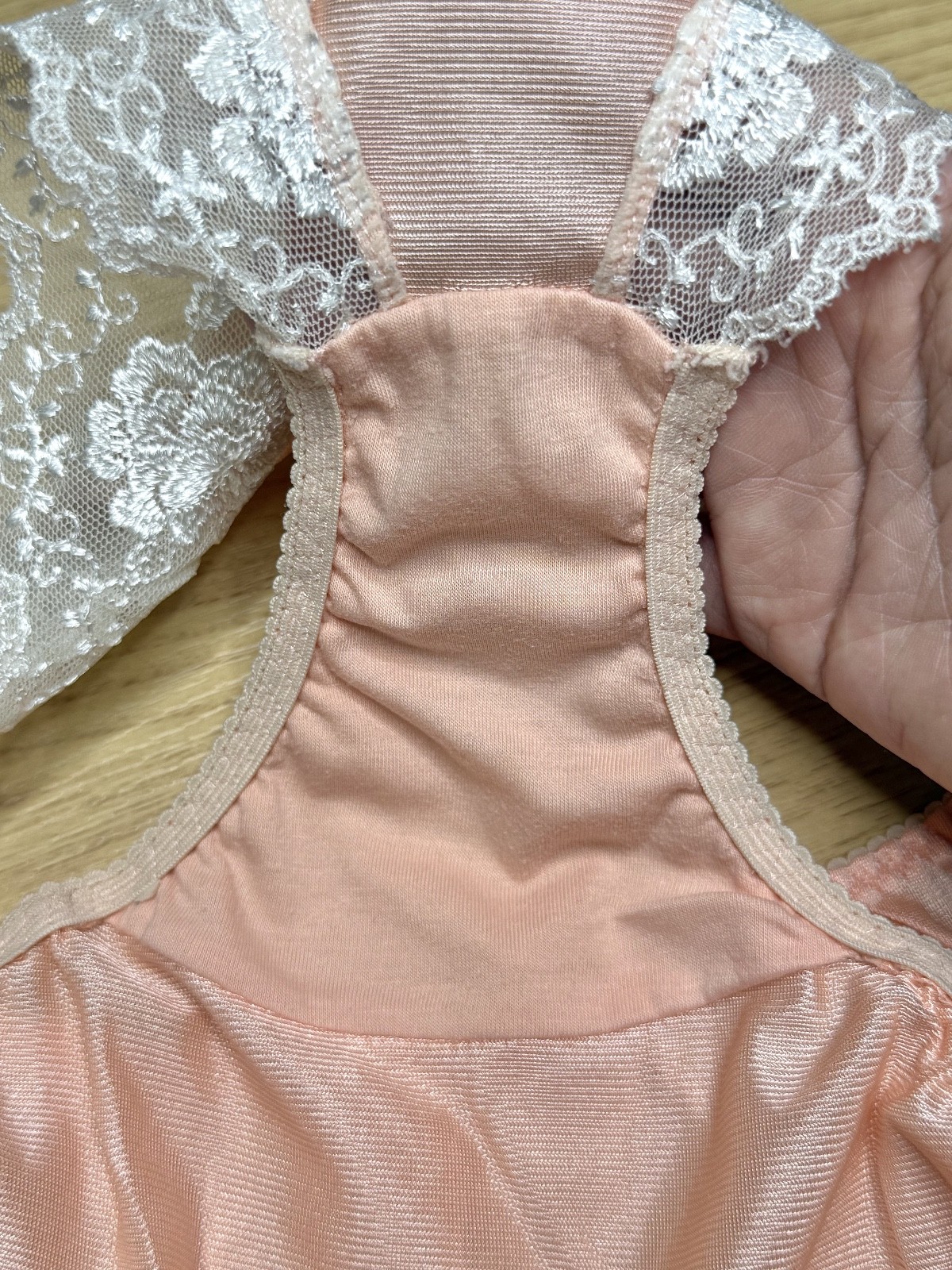 Vintage Silky Slippery Polyester Panty Sheer Nylon White Lace Bikini Brief Sz.6M
