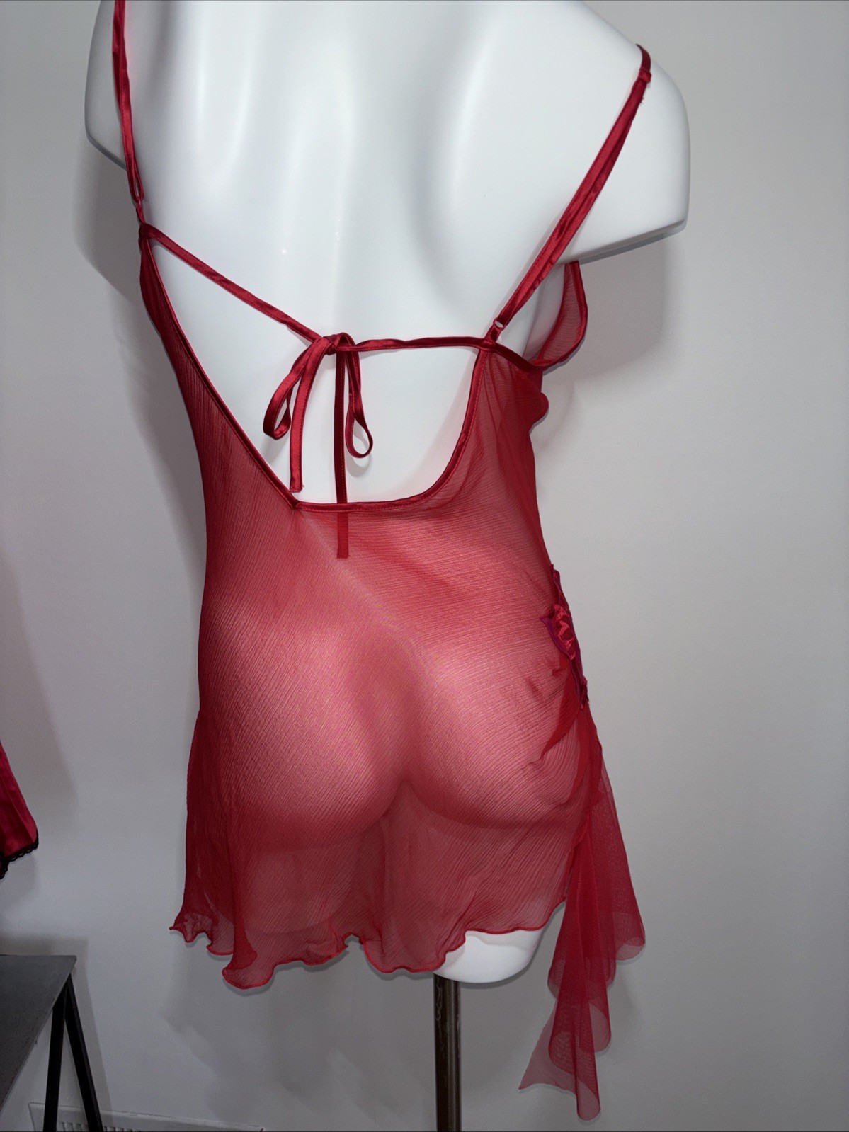 Vintage Victoria’s Secret Red 100% Silk Babydoll Sheer Mesh Floral NWT M Gown