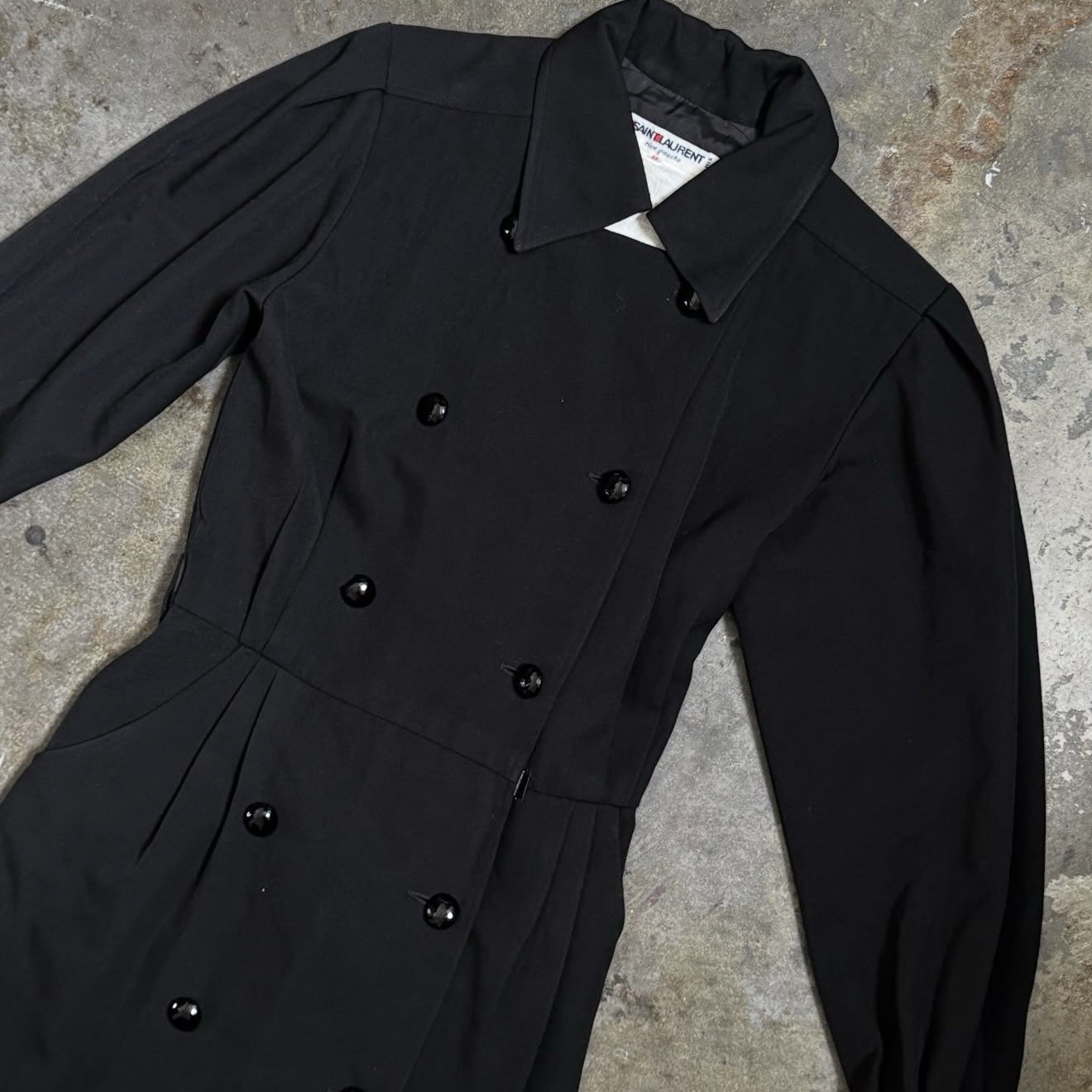 SAINT LAURENT Rive Gauche Vintage Black Double-Breasted Trench in Size 40 / S