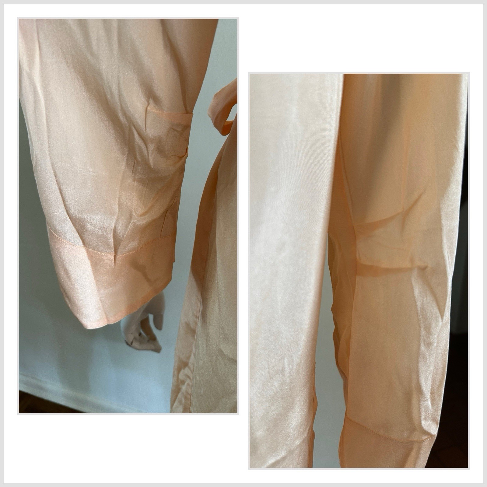 1930s 40s Peach Rayon Satin Robe Art Deco Wrap Boudoir Dressing Gown S Vintage