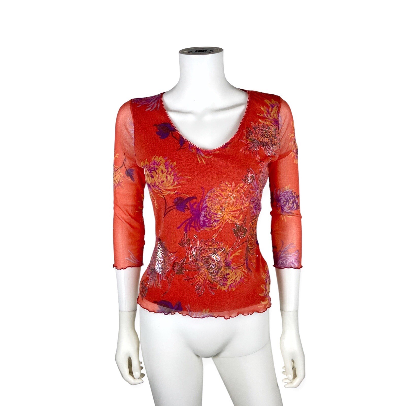 Rampage Vintage 90&rsquo;s Y2K Orange Sheer Floral Metallic Top M