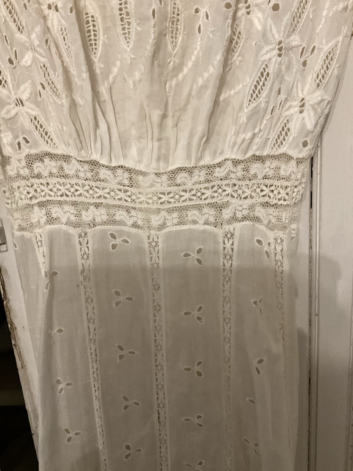 Antique Edwardian White Cotton Lace Dress Eyelet Whitework Embroidery Vintage