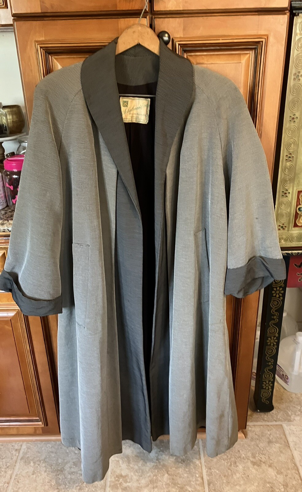 Beautiful 1950s Vtg Gray Faille Ribbed Open Swing Coat Needs TLC B46-48 Sm Med