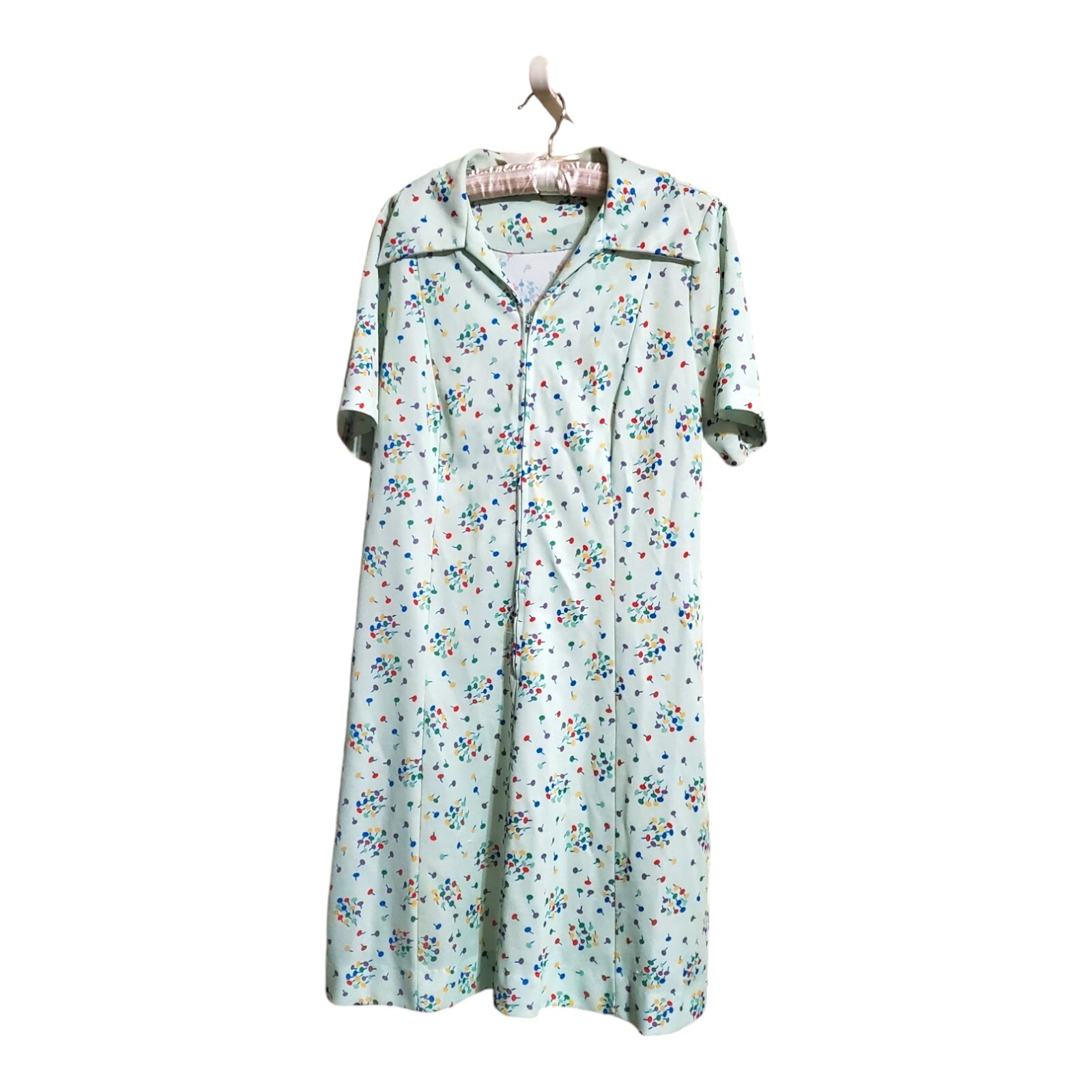 60s Shift Dress Green Mod Go Go Pattern Collared Colorful Lollipop Day Dress 18½