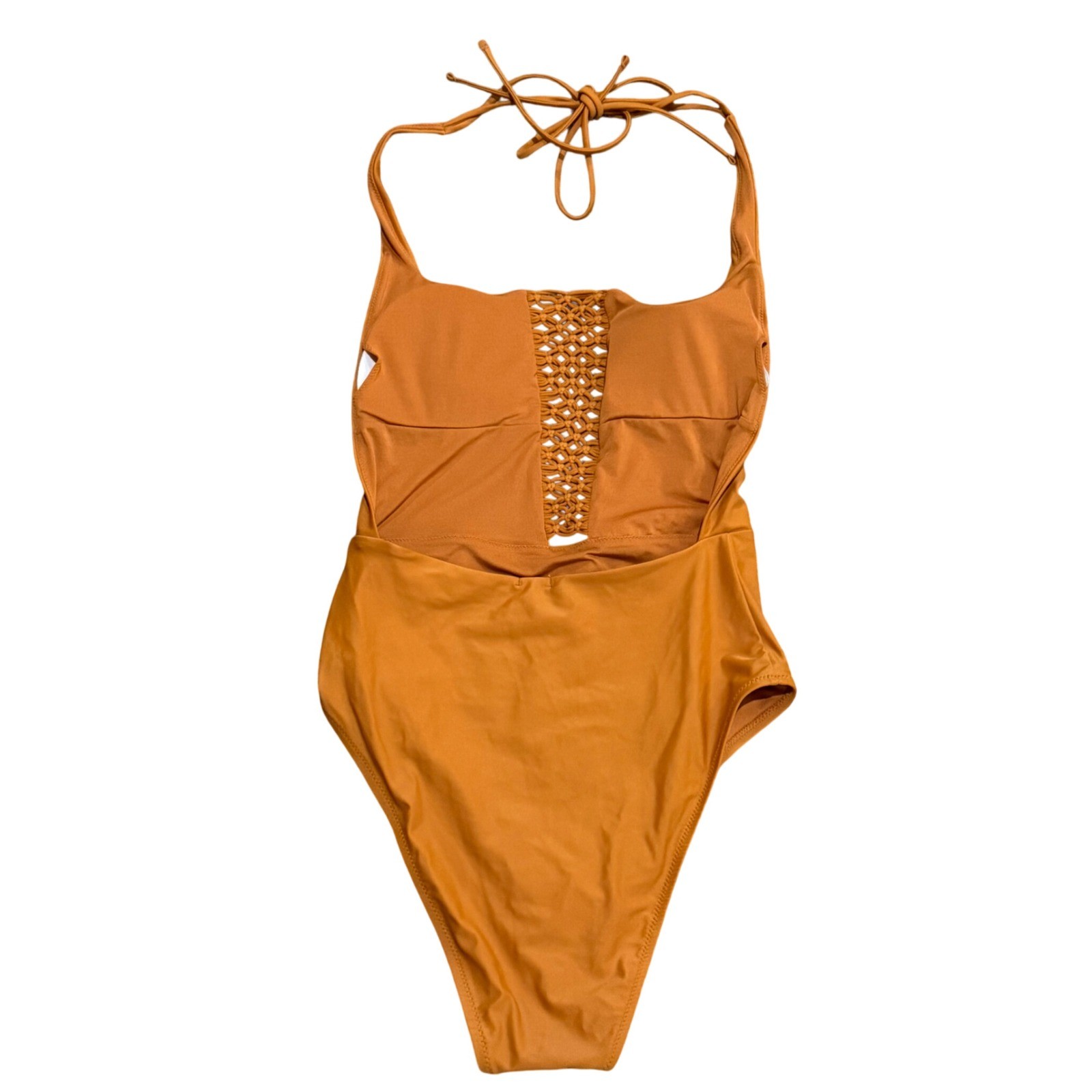 Aerie orange rust macrame halter one-piece swimsuiT size M EUC