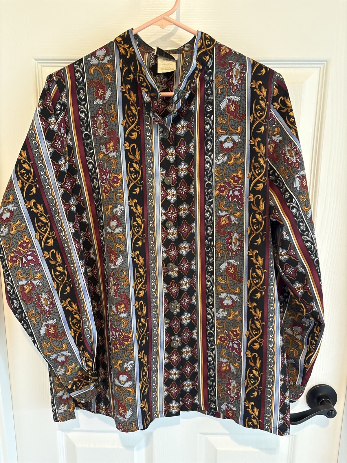 Vintage Bon Worth Floral Scroll Patterned Blouse Size M Light Weight