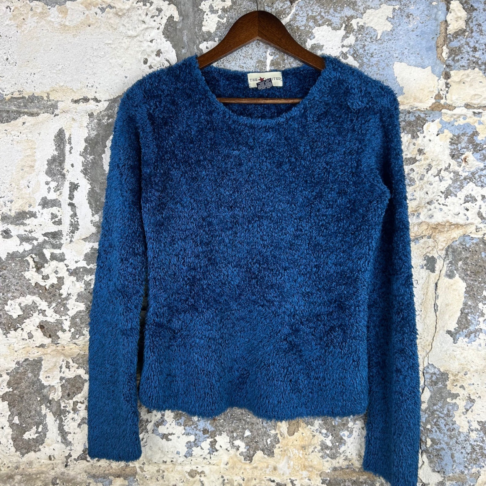 Vintage The Limited Fuzzy Eyelash Knit Sweater Teal Blue Shaggy Pullover 16 L
