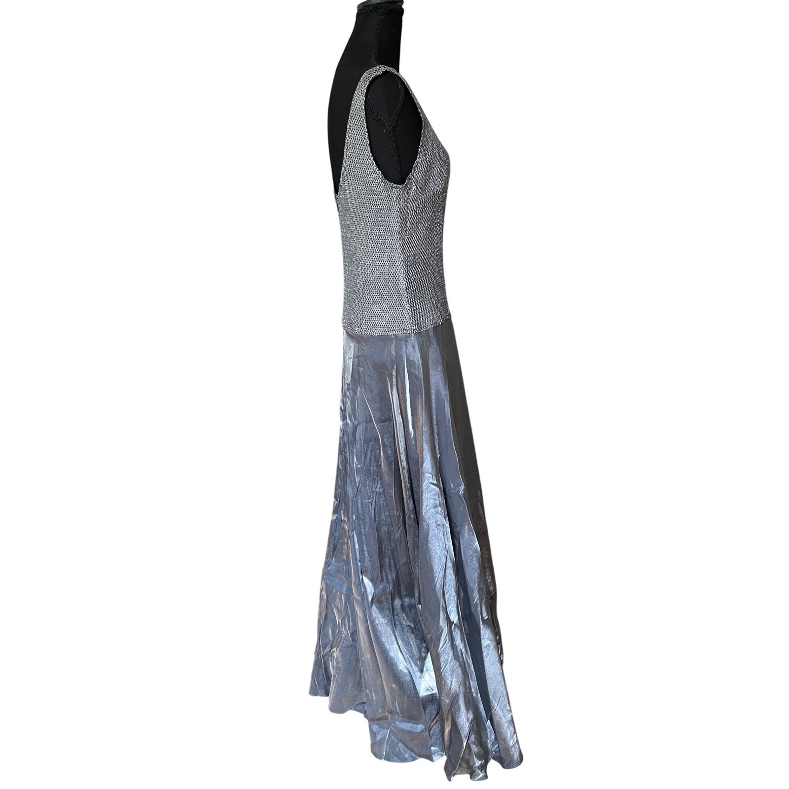 Cachet Vintage 90s Metallic Silver Evening Gown Cardigan 8 Medieval Chainmail