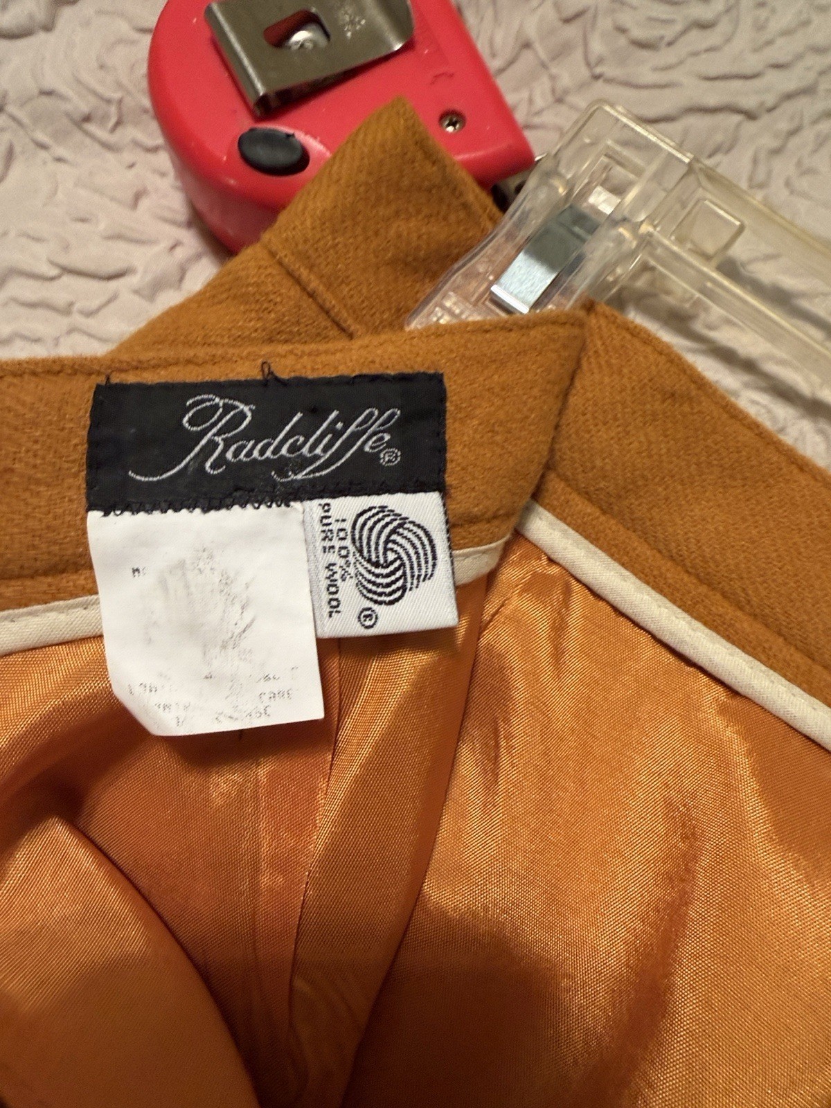 Radcliffe Women’s Orange Solid Lined Midi Pencil Skirt Button Accent Size 2