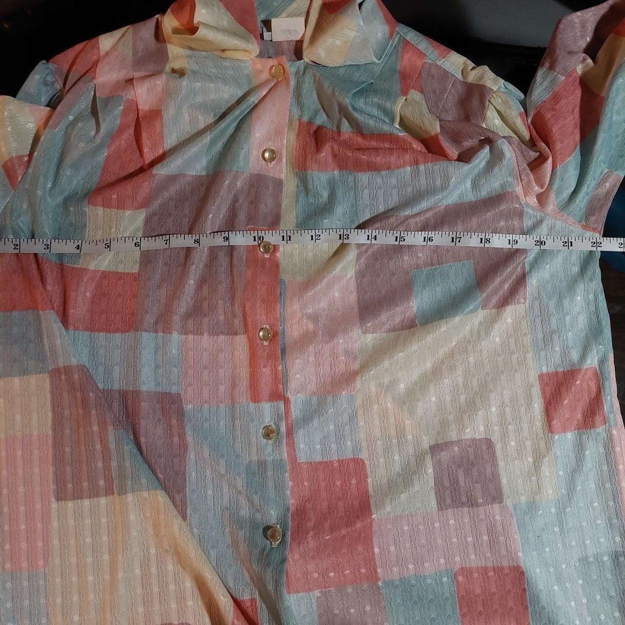 Vintage 1980s made in USA pastel button up with ribbon neck detail