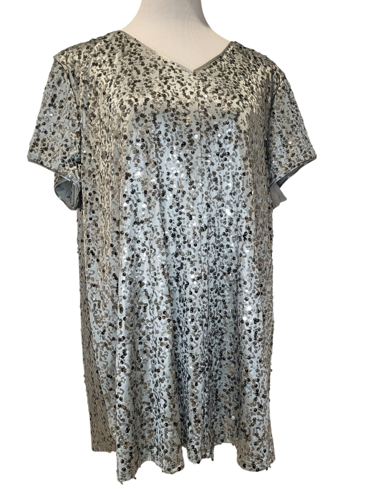Vintage Roaman&rsquo;s Silver Sequin Sparkle Disco Glitter Glam Blouse Top Shirt 22W