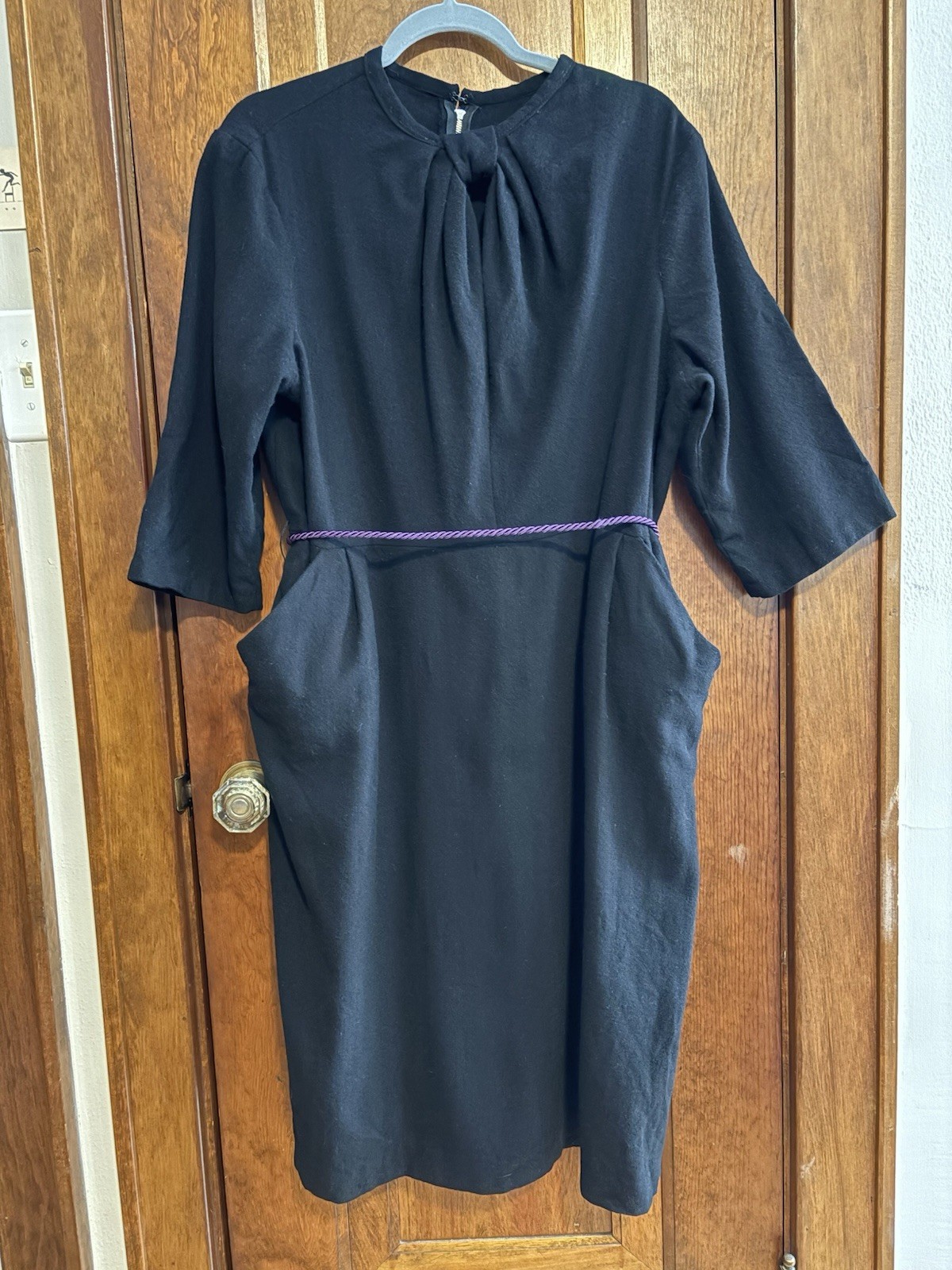 1940s Handmade (?) Vintage Black Formal Cocktail Plus Size Wool Dress Size 18/20