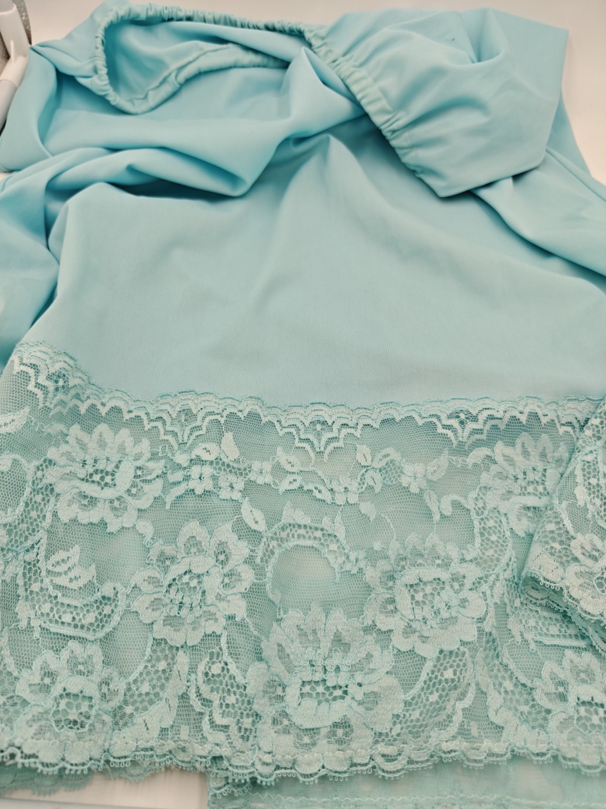 Vintage Van Raalte Large All Nylon Light Blue Half Slip Lace Trim *Read