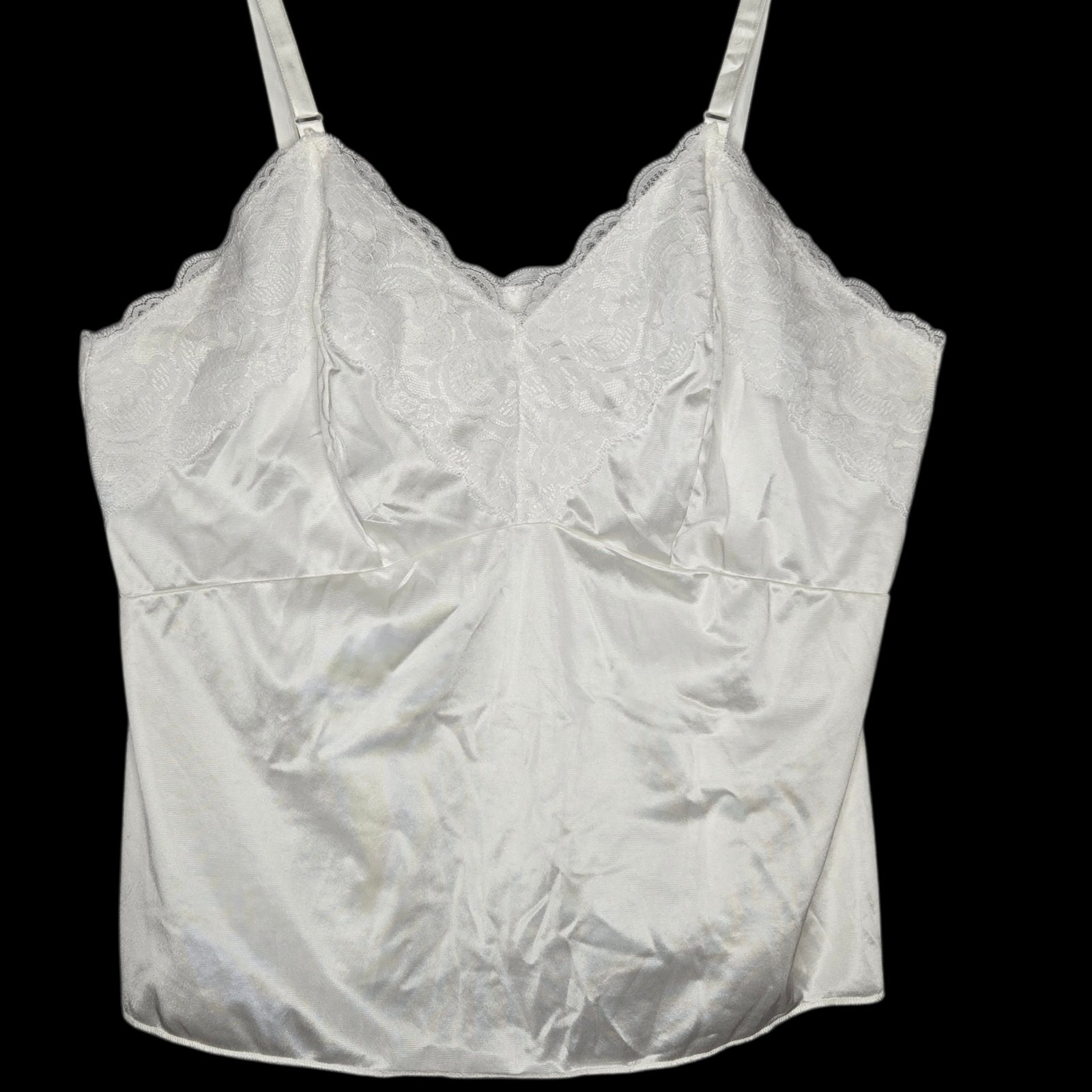 VTG Dixie Belle White Lace Camisole Tank Top 44 3X Nylon Satin Lingerie