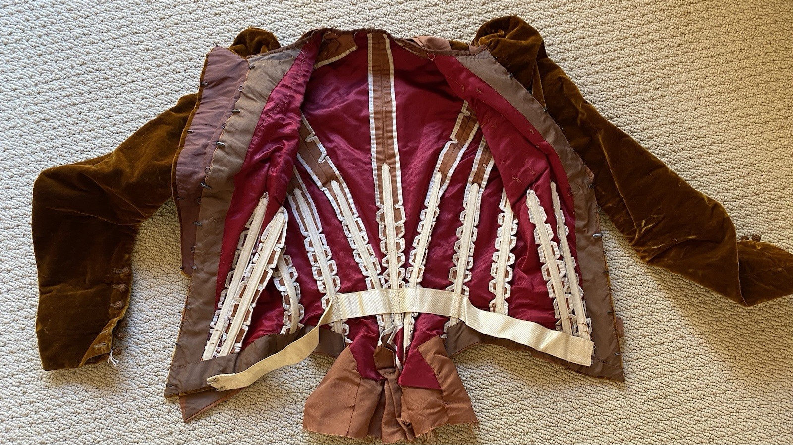 Antique Edwardian Copper / Brown Silk & Velvet Bodice w/Puff Sleeves