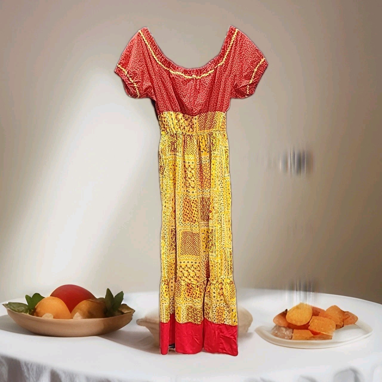 Woman’s Dress Hippie Peasant Boho Maxi Dress Lightweight Renaissance Size Small