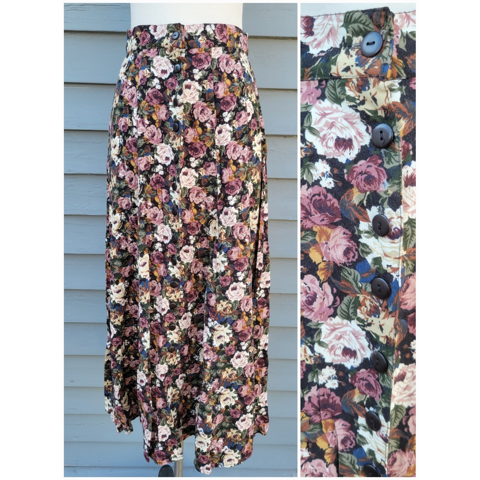 Express Vintage Floral Maxi Skirt Button Front High Waist Rayon Size M
