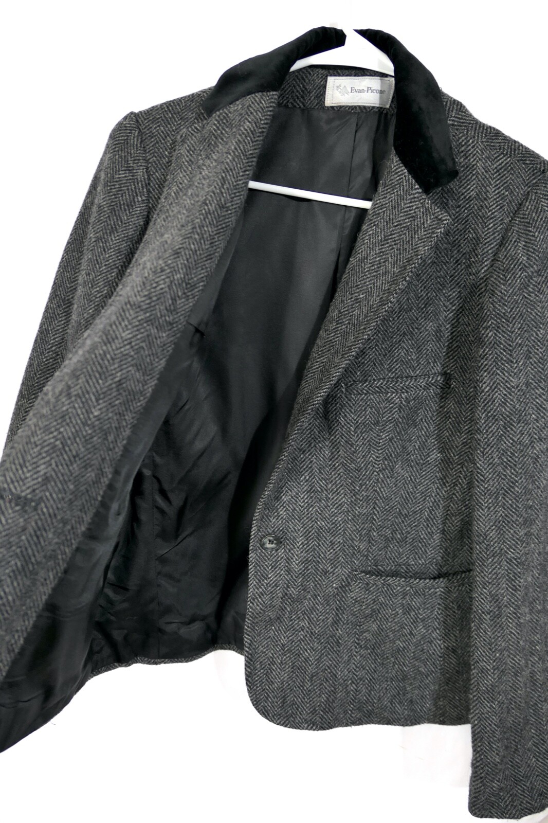 Vintage Evan Picone Tailored Herringbone Wool Blazer Jacket Velvet Collar S