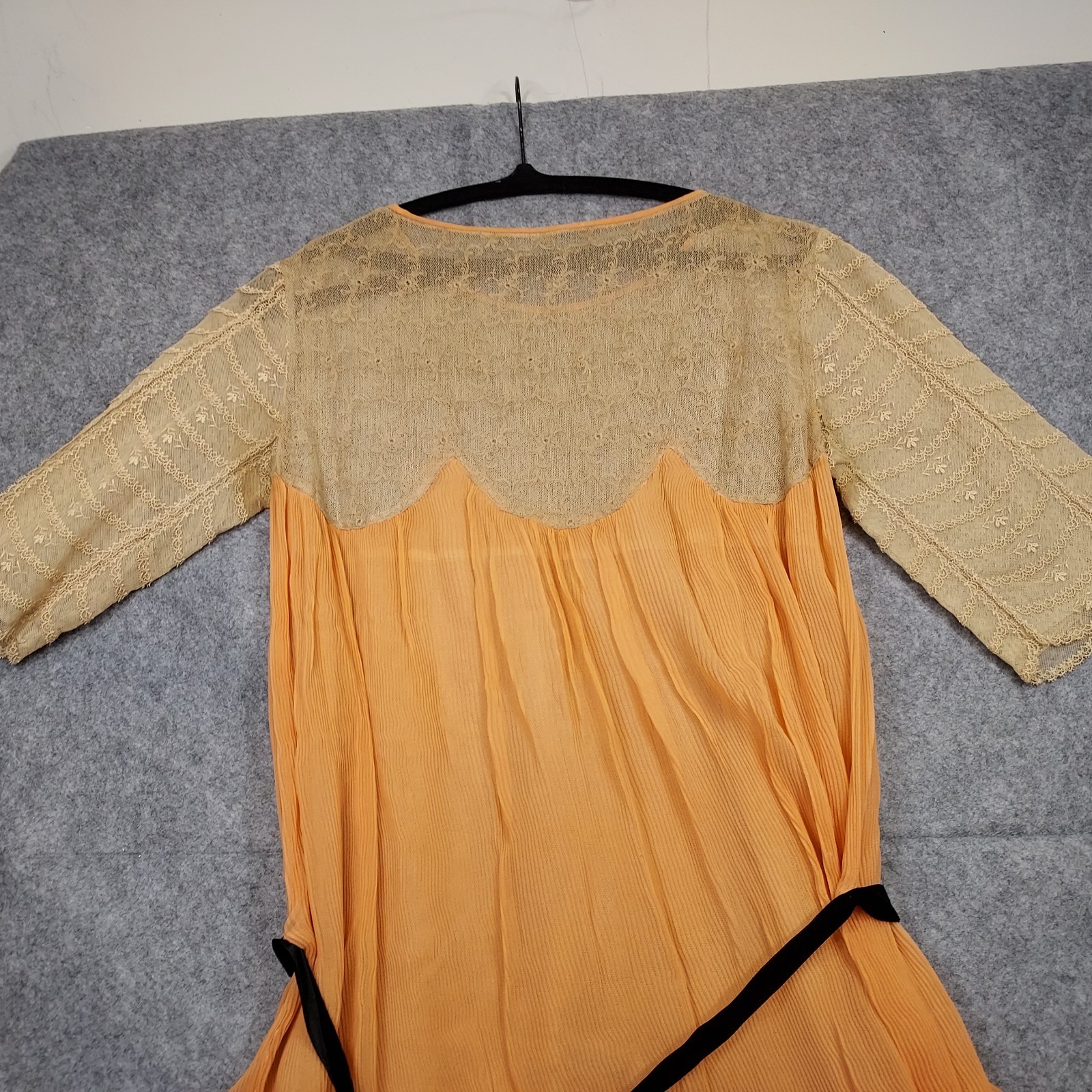 1910s Flapper Dress Lace Chiffon Authentic Peach Sash Titanic True Vintage