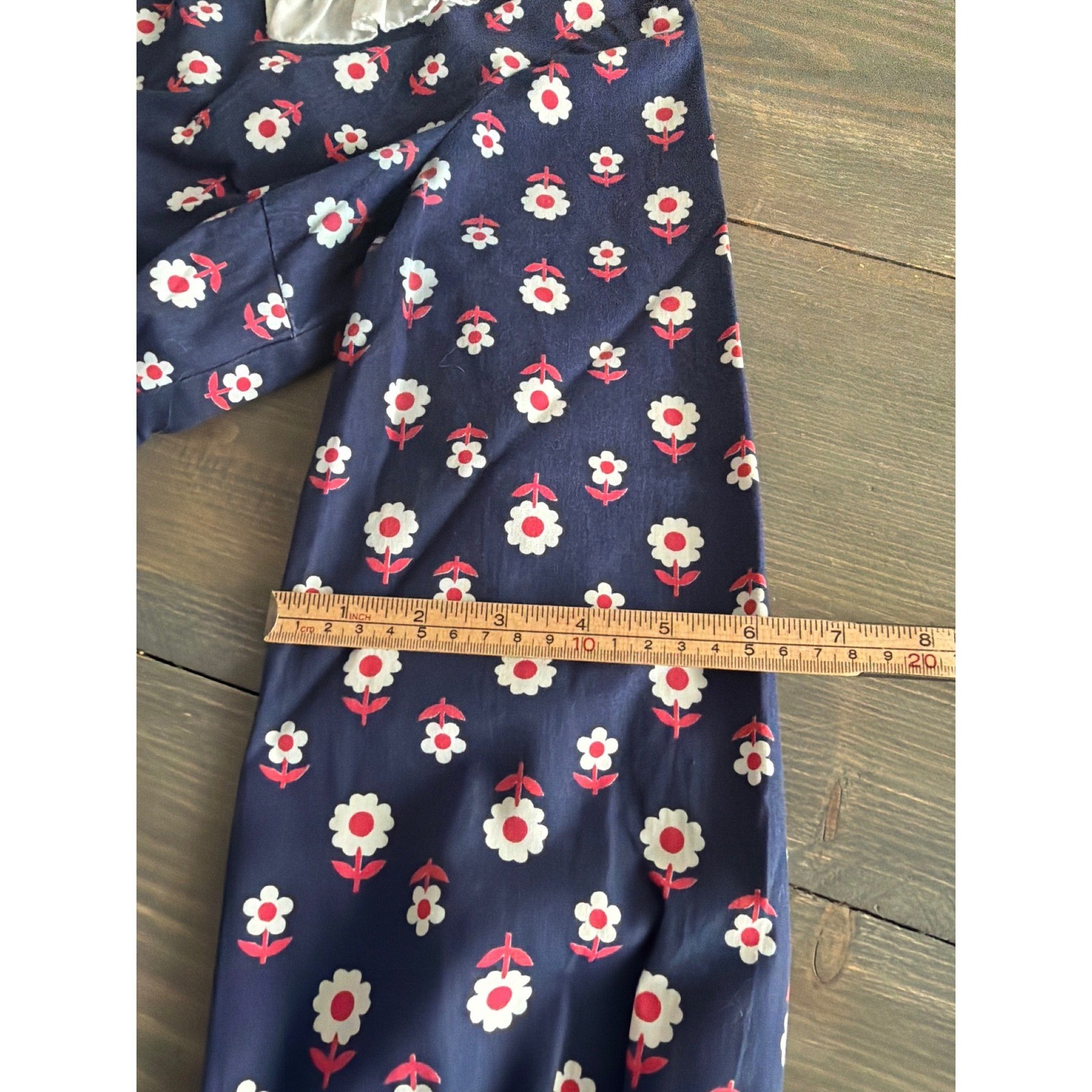 Vtg Sears Jr Bazaar Navy Floral Ruffled Peter Pan Collar Dress Women&rsquo;s Size 11