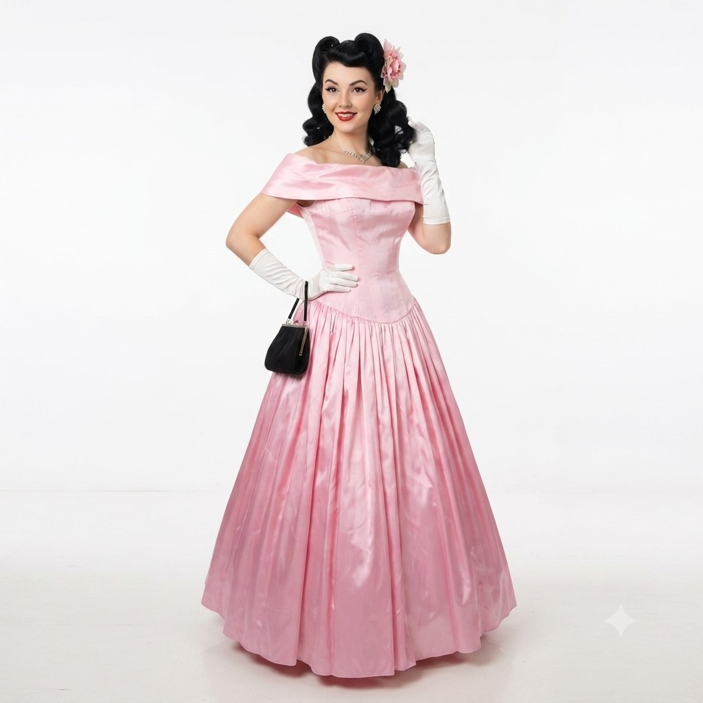 Lolly Pink Satin Ballgown S Off Shoulder Pageant Dress Southern Belle Barbie 50s