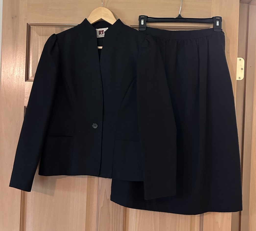 Vintage 80s Russ Togs RT II Black Skirt Suit Set ILGWU Union Made XS 5/6